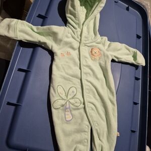 Green Hooded Baby Onesie with Lion Design